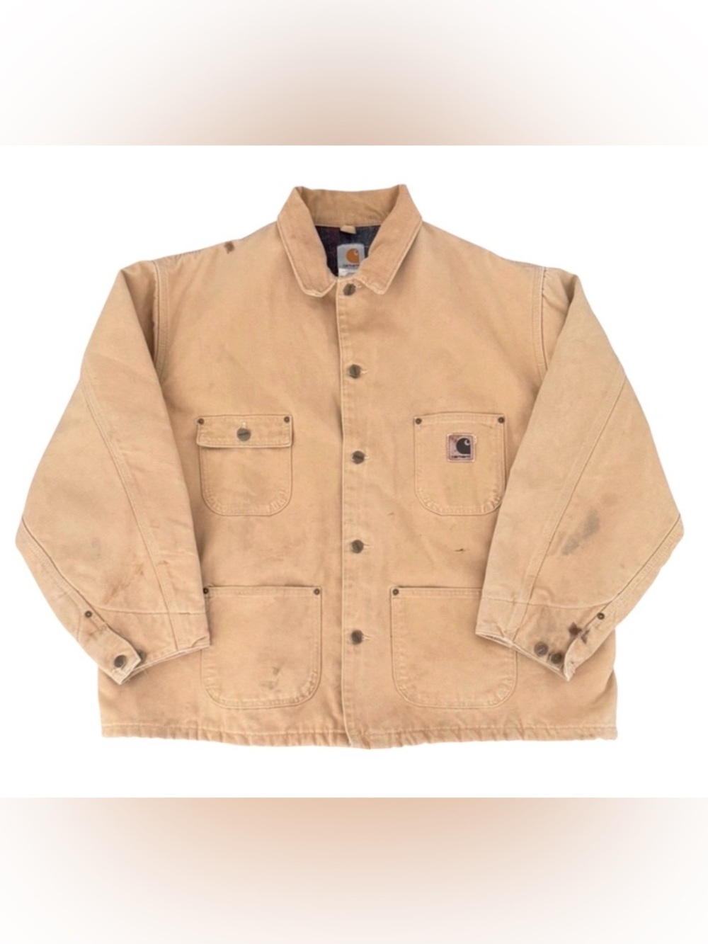 Carhartt Vintage Barn Chore Coat Mens XL Tan Duck Canvas Blanket Lined USA Made